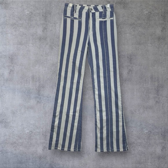 Free People Firecracker Flare Striped Jeans Womens 27 Red White Blue USA Hippie - Picture 3 of 13